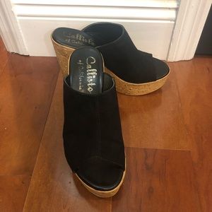 Black Suede and Cork Wedges